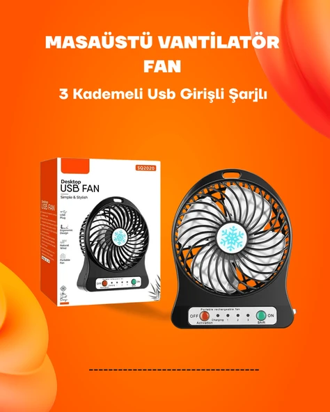 Mini Vantilatör Masaüstü – USB Girişli, Şarjlı, 3 Kademe, Sessiz Motor, Işıklı MİR48430830 ürün görseli 1