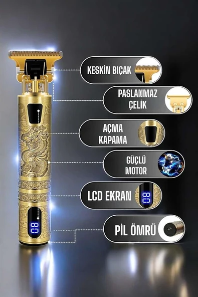 Tıraş Makinesi Şarjlı Profesyonel Saç Kesme Makinesi Gold Çizik Tıraş MİR57936074 ürün görseli 1