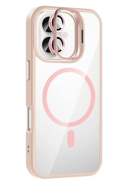 Apple iPhone 16 Plus Remim Lensli Magsafe Standlı Kapak - Pembe-(5796) ürün görseli 1