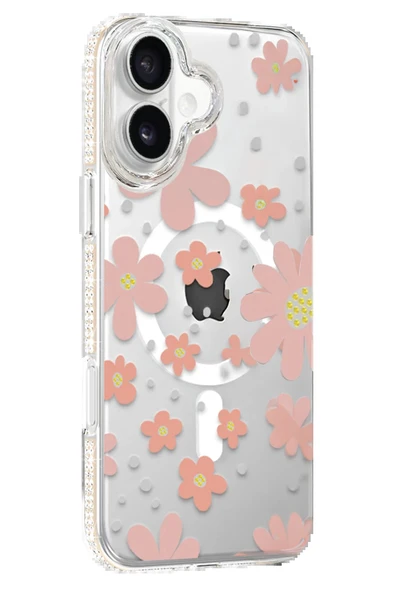 Apple iPhone 16 Floral Magsafe Kapak - Pembe-(5796) ürün görseli 1