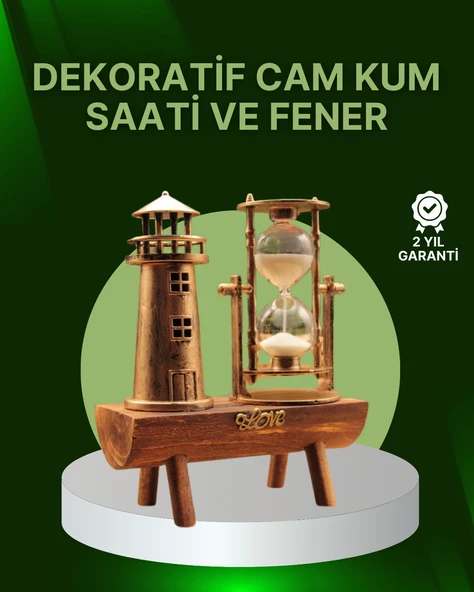 Vintage Kum Saati + Deniz Feneri Modeli – Ahşap Gövdeli Masa Üstü Dekor MİR01456999 ürün görseli 1