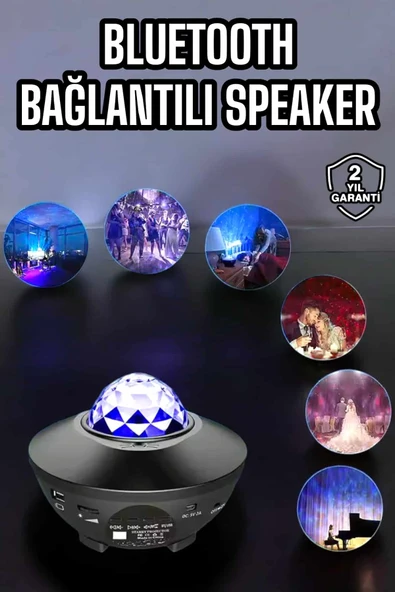 Çocuklara Özel Şarjlı Bluetooth Hoparlör Parti Led Lambası Yıldızlı Projeksiyon MİR87868686 ürün görseli 1