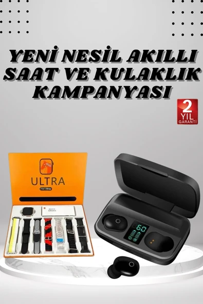 Yeni Nesil Akıllı Saat ve Bluetooth Kulaklık Kampanyası Dokunmatik Kare 7 Kordonlu MİR23223041 ürün görseli 1