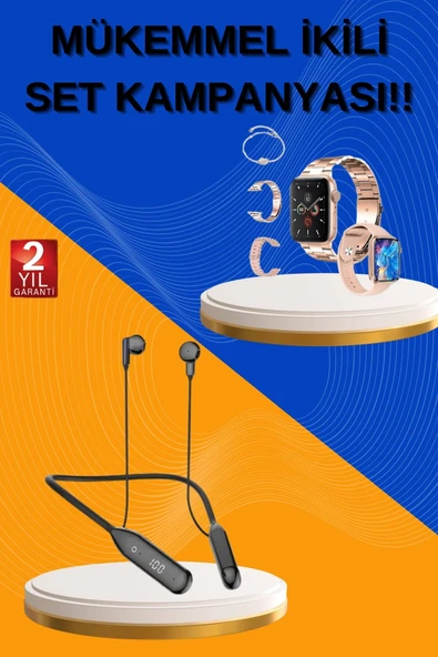 Kablolu Bluetooth Kulaklık ve Kadınlara Özel Bileklik Hediyeli Yeni Nesil Akıllı Saat 3 Kordonlu MİR97850938 ürün görseli 1