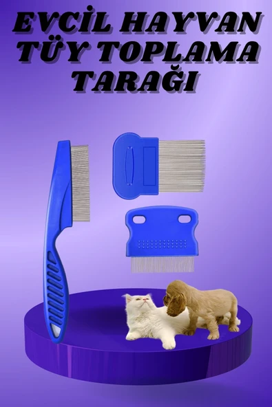 Kedi Köpek Tüy Bit Pire Toplayıcı Toplama Temizleme Tarağı Tarak Seti 4'lü Set MİR47551421 ürün görseli 1