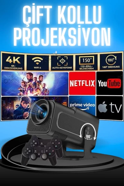 Projektör Siyah Android Taşınabilir Sinema Projeksiyon Wifi Destekli En Güncel Sürüm Akıllı MİR57806168 ürün görseli 1