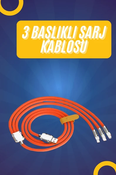 120W Silikon Metal Uçlu LED Işıklı 3 In1 Şarj Kablosu 1.2m MİR98067977 ürün görseli 1