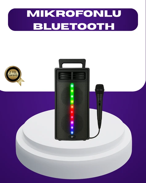 Bluetooth Işıklı Hoparlör – 2x5W Güç | USB + TF Kart + FM Radyo | Siyah Renk MİR90270278 ürün görseli 1