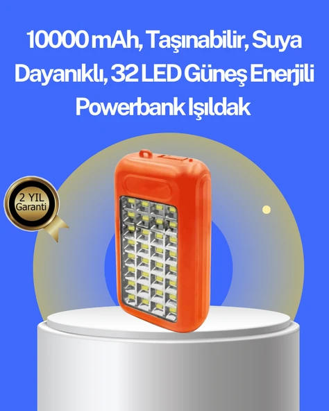 Suya Dayanıklı Güneş Paneli Destekli Powerbank ve Işıldak MİR90828586 ürün görseli 1