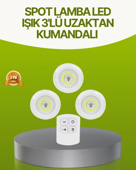 Uzaktan Kumandalı 3 Lü Kablosuz Led Spot Lamba Seti Yapışkanlı Pratik Kullanım MİR95941136 ürün görseli 1