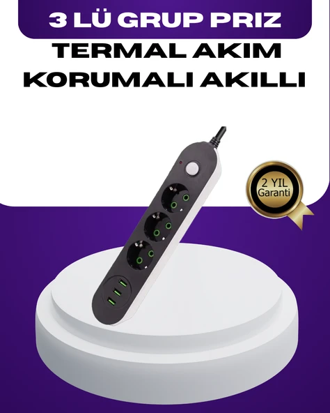 USB Yuvalı Anahtarlı Üçlü Priz 2 Metre Kablolu MİR43990646 ürün görseli 1