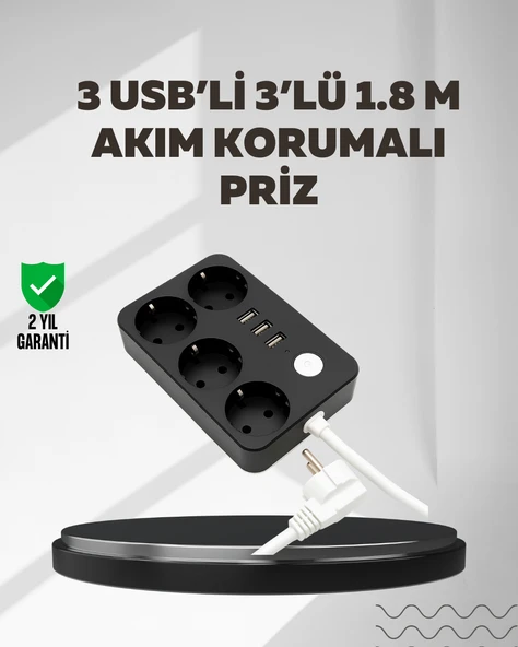 4.1A Hızlı Şarjlı Akım Korumalı 4 Priz ve 3 USB Çıkışlı Priz MİR79976530 ürün görseli 1
