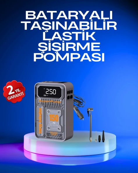 6000mAh Bataryalı LED Ekranlı Akıllı Hava Kompresörü MİR23359142 ürün görseli 1