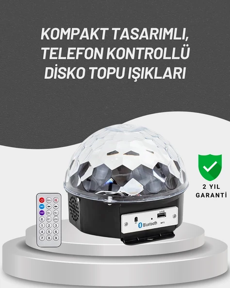 Uzaktan Kumandalı RGB LED Disko Topu Bluetooth Hoparlörlü MİR92410850 ürün görseli 1