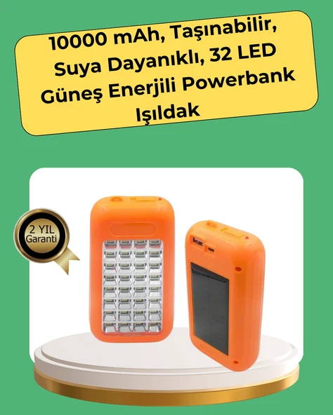 10000 mAh Güneş Enerjili Taşınabilir Şarj Cihazı ve Aydınlatma Cihazı MİR68456266 ürün görseli 1