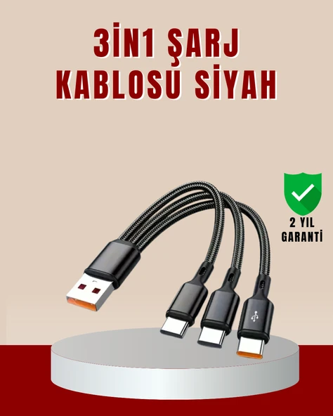 3’ü 1 Arada Hızlı Şarj Kablosu – iOS Android Type-C Uyumlu MİR33980507 ürün görseli 1