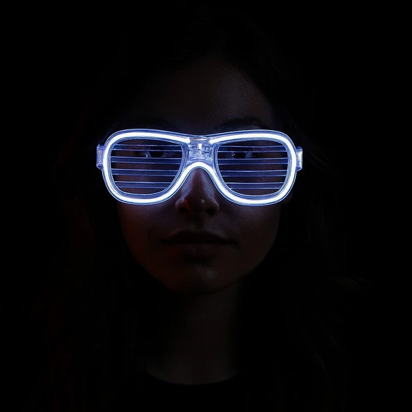 Beyaz Led Işıklı Parti Gözlüğü - Neon Glow Şerit Gözlük 3 Modlu ürün görseli 1