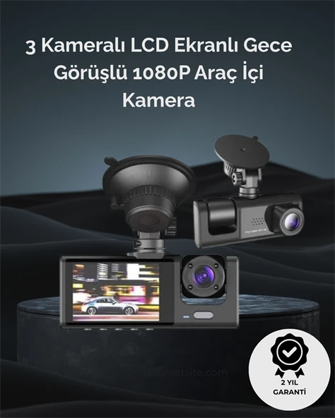 1. 3 Kameralı Full HD Araç Kamerası – Ön, İç ve Arka Görüş ile %100 Kapsama MİR38722880 ürün görseli 1