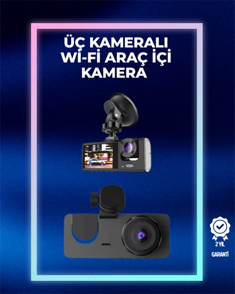 1080p Ön + 720p Arka & İç Kamera – Suya Dayanıklı Araç Güvenlik Kamerası MİR28552366 ürün görseli 1