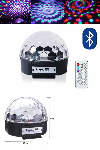 Küre Disko Topu Müzik Çalar Renkli Lazer Işıklı Bluetooth Disko Parti Işığı Kumandalı MİR74662148 ürün görseli 1