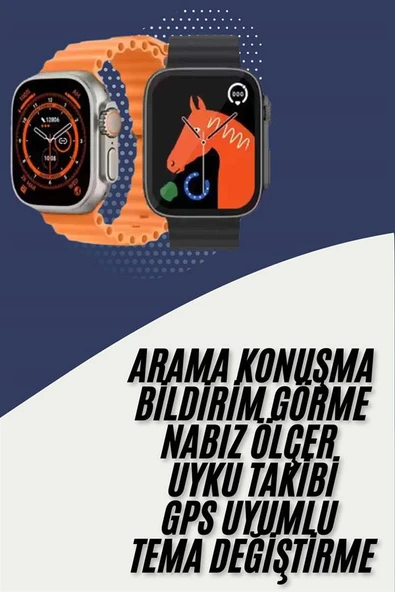 Akıllı Saat Kordon Hediyeli Güçlü Batarya Kapasiteli Titreşimli Bildirim Görme Unisex MİR02947080 ürün görseli 1