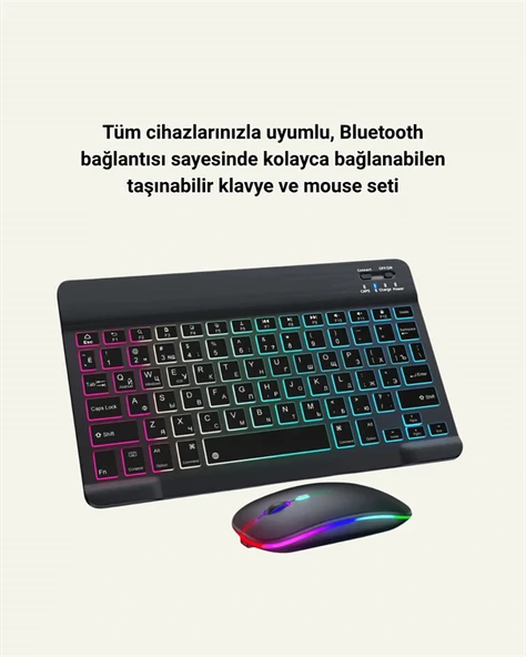 Bluetooth 5.3 Destekli Şarjlı Taşınabilir Klavye + Mouse Kombinasyonu MİR27631998 ürün görseli 1