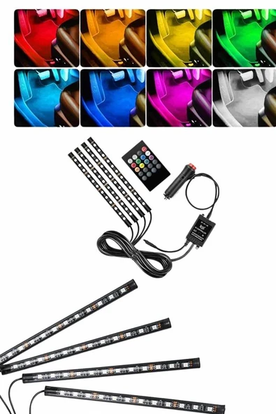 RGB Işıklı Araç İçi Aydınlatma Kumandalı 12'li Led Işık Renk Değiştirebilen MİR43845190 ürün görseli 1
