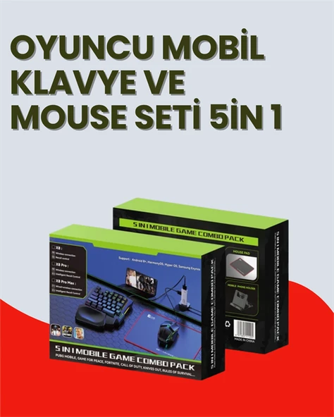 Mobil Uyumlu Klavye Mouse Seti – PUBG ve FPS Oyunları İçin 5'i 1 Arada Oyun Kiti ürün görseli 1