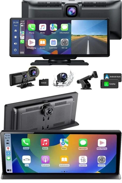4K 10.2 İnç Çift Kameralı Araç Multimedya Ekranı CarPlay Kablosuz Tüm Cihazlara Uyumlu MİR91293576 ürün görseli 1