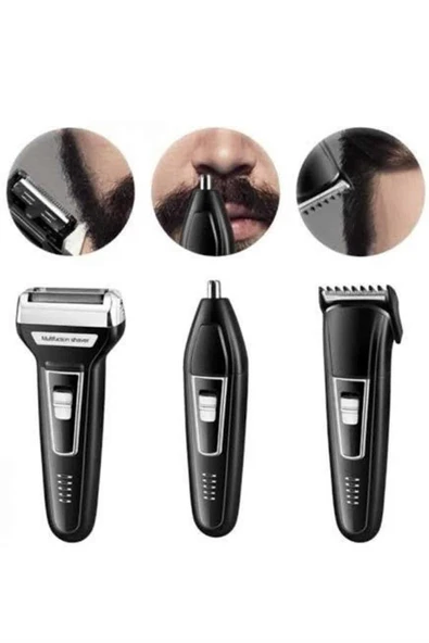 Tıraş Makinesi 3 Başlıklı T Başlıklı Hassas Ciltlere Özel Saç Sakal Vücut Kulak ve Burun MİR76789065 ürün görseli 1