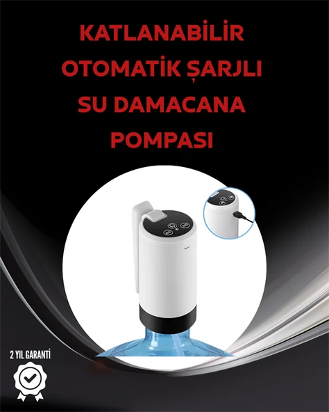 Damacana Üstü Akıllı Su Pompası | 3 Damacana Kullanım | 4W Güç | Micro USB Şarjlı | Katlanabilir & Taşınabilir MİR97924963 ürün görseli 1