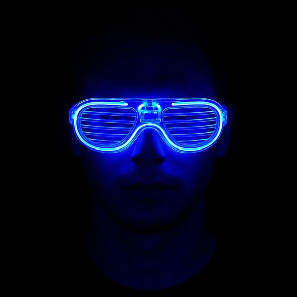 Mavi Led Işıklı Parti Gözlüğü - Neon Glow Şerit Gözlük 3 Modlu ürün görseli 1