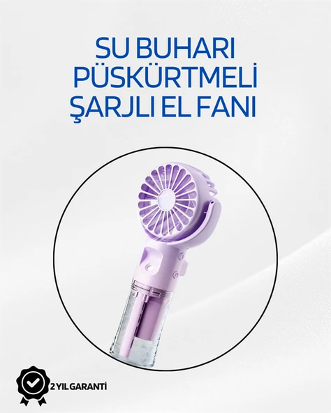 Taşınabilir Şarjlı Su Sisi Püskürtmeli Mini El Fanı – 4 Hız Ayarı, Tip-C Şarjlı, Sessiz Motor MİR99700126 ürün görseli 1