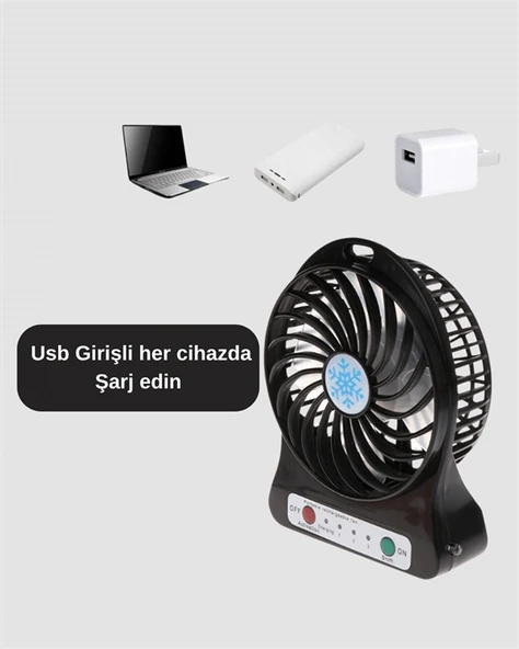 Mini Vantilatör Masaüstü – USB Girişli, Şarjlı, 3 Kademe, Sessiz Motor, Işıklı MİR69517463 ürün görseli 1