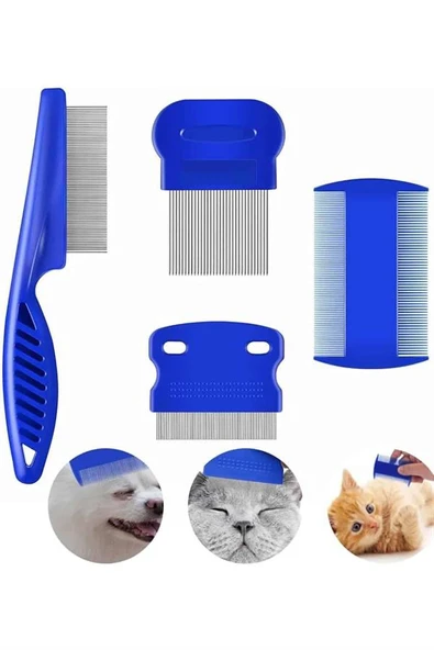 4'lü Bit Pire Tarağı Set Kedi Köpek Evcil Hayvan Tüy Toplayıcı Mavi MİR33155888 ürün görseli 1