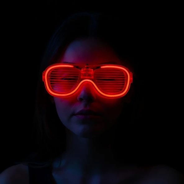 Kırmızı Led Işıklı Parti Gözlüğü - Neon Glow Şerit Gözlük 3 Modlu ürün görseli 1