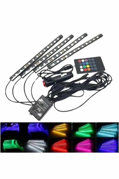 Araç İçi Ayak Altı 12'li Şerit Led Işık Uzaktan Kumandalı RGB Işıklı Ses ve Müziğe Duyarlı MİR26599558 ürün görseli 1