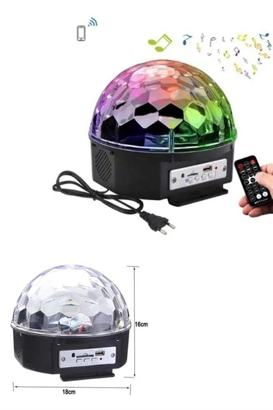 Led Işık Disko Topu Bluetooth Hoparlörlü USB Müzik Çalar Kumandalı MİR15063619 ürün görseli 1