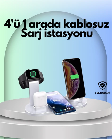 iPhone, Apple Watch ve AirPods ile Uyumlu 4'ü 1 Arada Şarj Ünitesi – Tüm Apple Cihazları Tek Noktada MİR72049563 ürün görseli 1