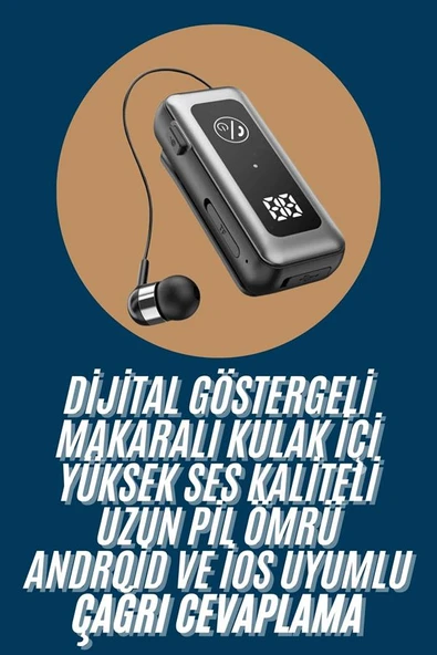 Makaralı Kulaklık SD Kart Girişli Dijital Göstergeli Kablolu Bluetooth Kulaklık MİR00237699 ürün görseli 1
