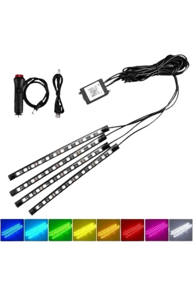 Araç İçi Ayak Altı Led 12 Led Işık Sese Müziğe Duyarlı RGB Işıklı Aydınlatma Seti MİR74009312 ürün görseli 1