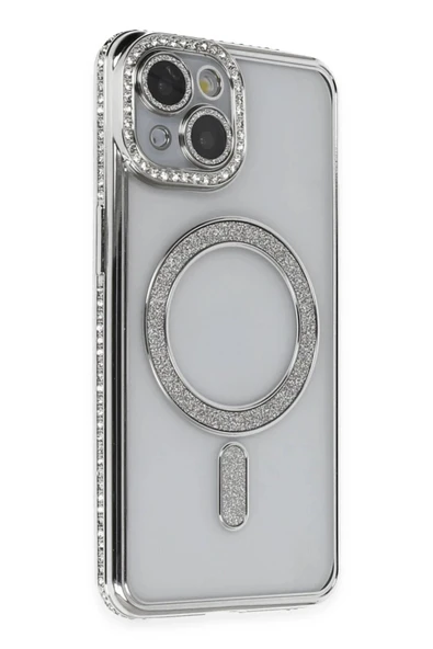iPhone 13 Kılıf Joke Simli Magneticsafe Kılıf - Gümüş-(5796) ürün görseli 1