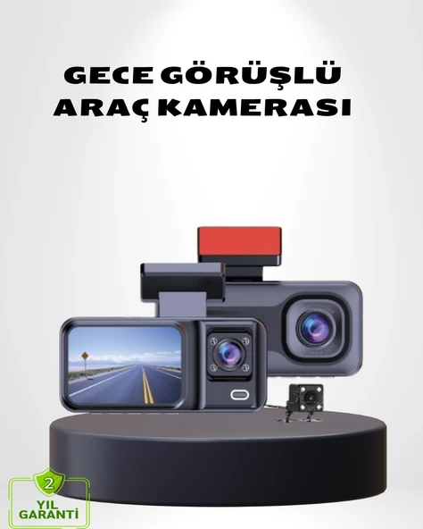 Üç Kameralı Dash Cam 170° Geniş Açılı Full HD Gece Görüşlü MİR86551490 ürün görseli 1
