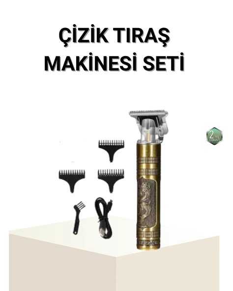 T Bıçaklı Profesyonel Çizik Tıraş Makinesi Seti – 120 Dakika Kullanım, Şarjlı & Kablolu MİR17870801 ürün görseli 1