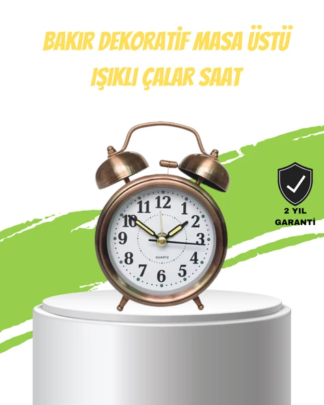 Nostaljik Bronz Metal Alarmlı Masa Saati Büyük Boy Dekoratif ve Şık Tasarım MİR45190718 ürün görseli 1
