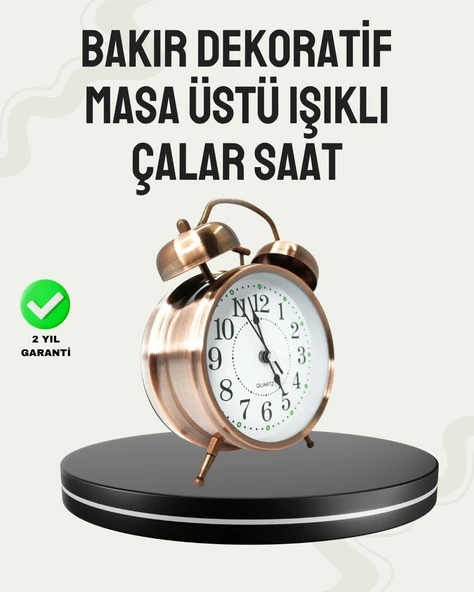 Nostaljik Büyük Boy Metal Masa Saati Bronz Kaplama ve Yüksek Sesli Alarm MİR73249932 ürün görseli 1