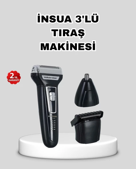 İnsua 3’lü Tıraş Makinesi – 3 Farklı Kesim Başlığı, Güçlü Motor, 60 Dakika Kullanım MİR27239097 ürün görseli 1