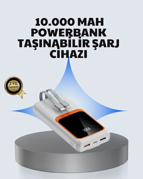 Kompakt 10000 mAh Powerbank – Dijital Göstergeli, Type-C ve Lightning Uyumlu MİR43959195 ürün görseli 1