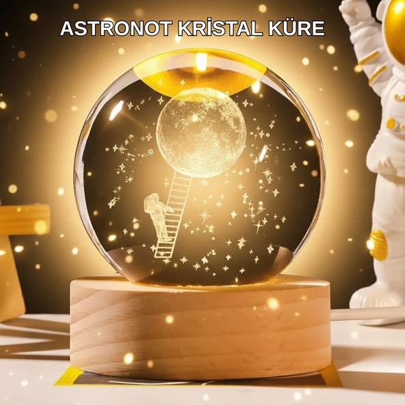 5 cm 3D Kristal Astronot Küre Lamba – Dekoratif LED Işıklı Ahşap Stand MİR86872170 ürün görseli 1