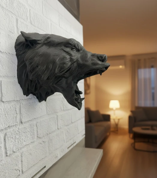 3D Siyah Ayı Başı Duvar Süsü Özel Tasarım Dekoratif Heykel 25x19 cm MİR70201768 ürün görseli 1